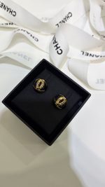 Chanel 26B New Resin Pearl Smooth Double C Stud Earrings, available in black and white - Image 11