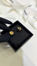 Chanel 26B New Resin Pearl Smooth Double C Stud Earrings, available in black and white - Image 10