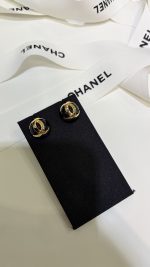Chanel 26B New Resin Pearl Smooth Double C Stud Earrings, available in black and white - Image 9