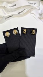 Chanel 26B New Resin Pearl Smooth Double C Stud Earrings, available in black and white - Image 8