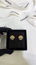 Chanel 26B New Resin Pearl Smooth Double C Stud Earrings, available in black and white - Image 6
