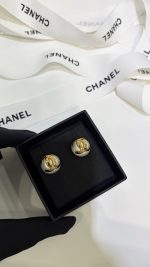 Chanel 26B New Resin Pearl Smooth Double C Stud Earrings, available in black and white - Image 5