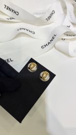 Chanel 26B New Resin Pearl Smooth Double C Stud Earrings, available in black and white - Image 2