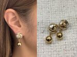 Chanel 26B New Resin Pearl Double C Gold Bead Earrings, available in black and white