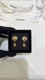 Chanel 26B New Resin Pearl Double C Gold Bead Earrings, available in black and white - Image 16