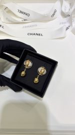 Chanel 26B New Resin Pearl Double C Gold Bead Earrings, available in black and white - Image 15
