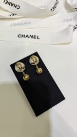 Chanel 26B New Resin Pearl Double C Gold Bead Earrings, available in black and white - Image 13