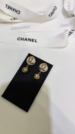 Chanel 26B New Resin Pearl Double C Gold Bead Earrings, available in black and white - Image 12