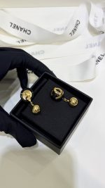 Chanel 26B New Resin Pearl Double C Gold Bead Earrings, available in black and white - Image 5