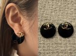 Chanel New Round Resin Double C Stud Earrings , Black / White - Image 10