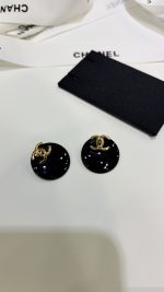 Chanel New Round Resin Double C Stud Earrings , Black / White - Image 8