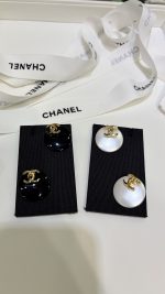 Chanel New Round Resin Double C Stud Earrings , Black / White - Image 2