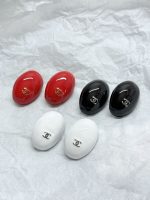 Chanel 26B Oval Enamel Double C Earrings, available in white, red, and black - Image 3