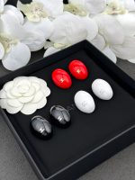 Chanel 26B Oval Enamel Double C Earrings, available in white, red, and black