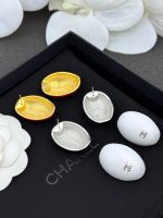 Chanel 26B Oval Enamel Double C Earrings, available in white, red, and black - Image 8
