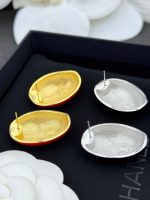 Chanel 26B Oval Enamel Double C Earrings, available in white, red, and black - Image 7