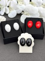 Chanel 26B Oval Enamel Double C Earrings, available in white, red, and black - Image 6