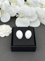 Chanel 26B Oval Enamel Double C Earrings, available in white, red, and black - Image 4