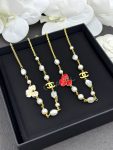 Chanel 26B Orchid Flower Petal Enamel Pearl Necklace, red / white