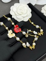 Chanel 26B Orchid Flower Petal Enamel Pearl Necklace, red / white - Image 2