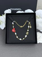 Chanel 26B Orchid Flower Petal Enamel Pearl Necklace, red / white - Image 5