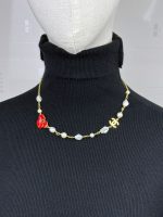 Chanel 26B Orchid Flower Petal Enamel Pearl Necklace, red / white - Image 7