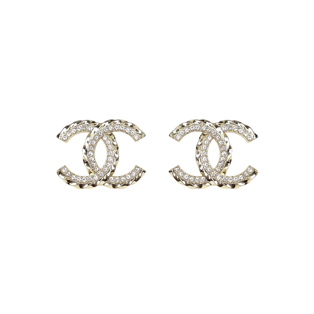 wsxc1789401212147_0 Chanel 23B New Rhinestone-Studded Twisted Rope Stud Earrings - Image 1