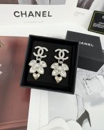 Chanel Silver-toned Wheat Rhinestone Light Gold-toned Heart Pendant Earrings - Image 2