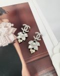 Chanel Silver-toned Wheat Rhinestone Light Gold-toned Heart Pendant Earrings