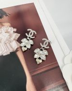 Chanel Silver-toned Wheat Rhinestone Light Gold-toned Heart Pendant Earrings