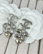 Chanel Silver-toned Wheat Rhinestone Light Gold-toned Heart Pendant Earrings - Image 7