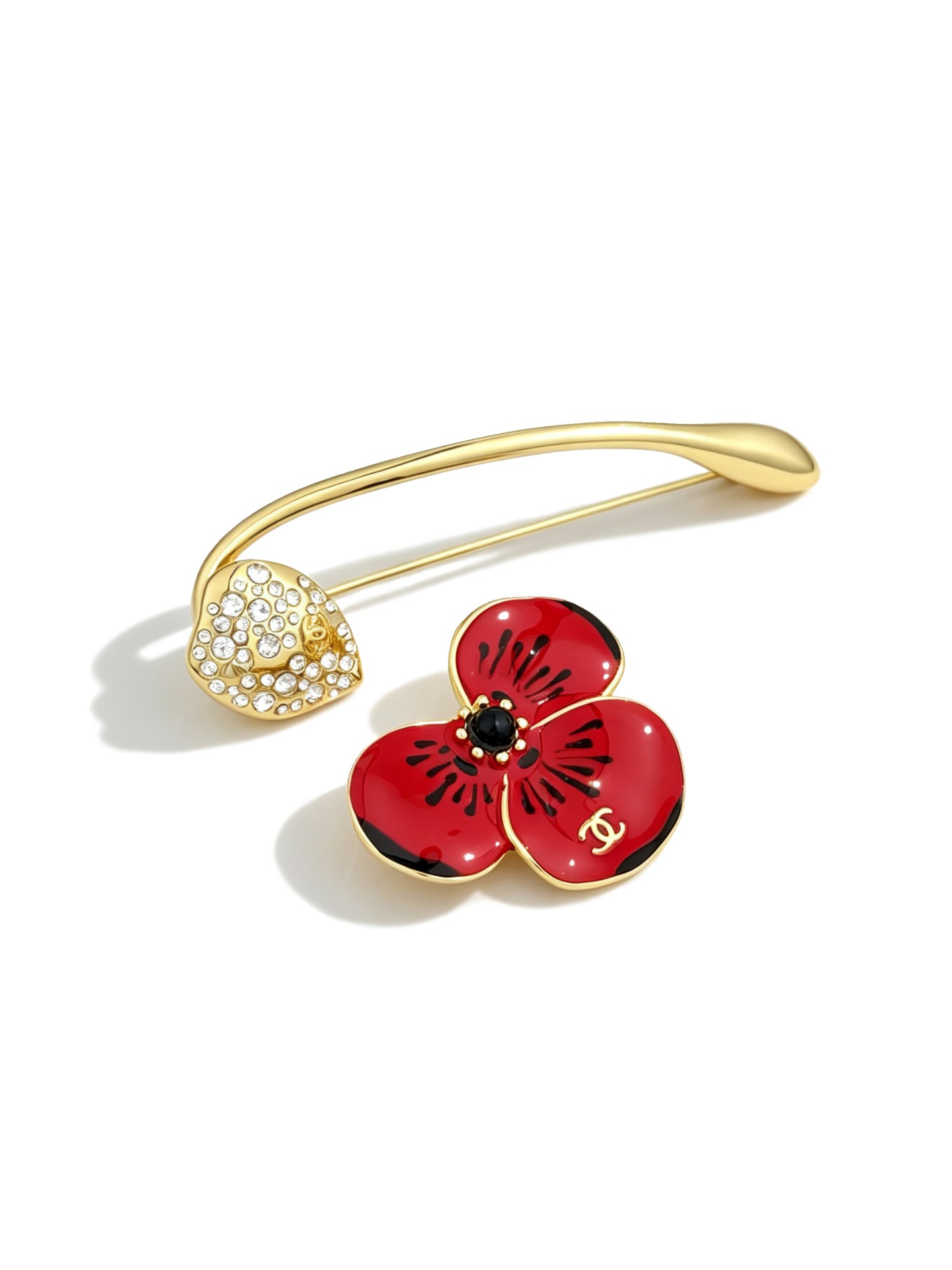 wsxc1789402305726_0 Chanel 26B Red Flower Petal Enamel Brooch and Pin Set - Image 1