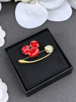 Chanel 26B Red Flower Petal Enamel Brooch and Pin Set - Image 2
