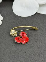 Chanel 26B Red Flower Petal Enamel Brooch and Pin Set - Image 4