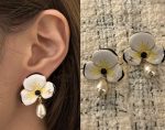 Chanel Flower Petal Teardrop Pearl Drop Earrings - Available in Red / White - Image 11