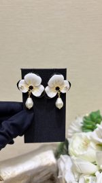 Chanel Flower Petal Teardrop Pearl Drop Earrings - Available in Red / White - Image 12