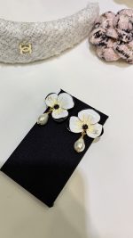 Chanel Flower Petal Teardrop Pearl Drop Earrings - Available in Red / White - Image 3