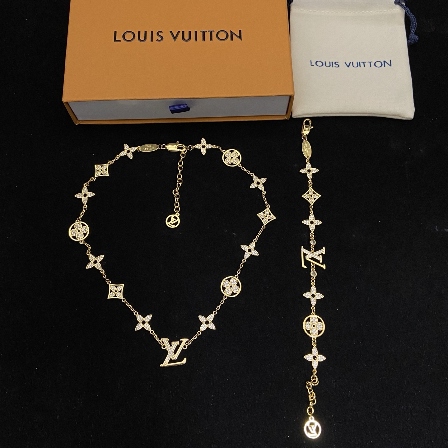wsxc1789479912465_0 Louis Vuitton Classic Monogram Logo CZ Inlay Necklace / Bracelet - Image 1