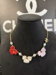 Chanel Red & White & Pink 3 colours Enamel Flower Petal Pearl Necklace