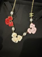 Chanel Red & White & Pink 3 colours Enamel Flower Petal Pearl Necklace - Image 2