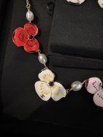 Chanel Red & White & Pink 3 colours Enamel Flower Petal Pearl Necklace - Image 4
