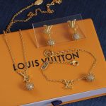 LV Initials Pavé Rhinestone Ball Jewelry, Necklace / Bracelet / Earrings, Gold Tone / Silver Tone