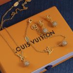 LV Initials Pavé Rhinestone Ball Jewelry, Necklace / Bracelet / Earrings, Gold Tone / Silver Tone - Image 3