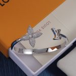 LV Monogram Flower Rhinestone Open Bangle - Gold Tone / Silver Tone - Image 5