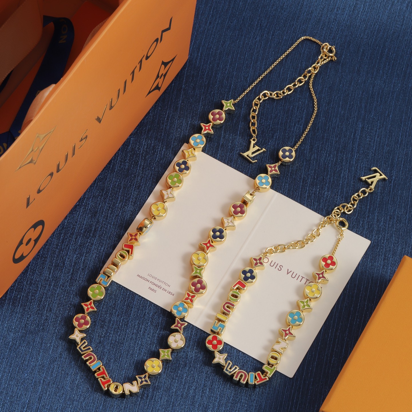 wsxc1789485182919_0 LV Enamel Monogram Flower & Letter Charm Necklace/Bracelet - Gold Tone / Silver Tone - Image 1