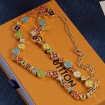 LV Enamel Monogram Flower & Letter Charm Necklace/Bracelet  - Gold Tone / Silver Tone - Image 6