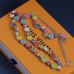 LV Enamel Monogram Flower & Letter Charm Necklace/Bracelet  - Gold Tone / Silver Tone - Image 11