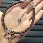 LV Monogram Leather Openwork Flower & Pearl Charm Bracelet - Image 3