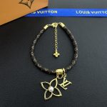 LV Monogram Leather Openwork Flower & Pearl Charm Bracelet - Image 6