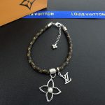 LV Monogram Leather Openwork Flower & Pearl Charm Bracelet - Image 7